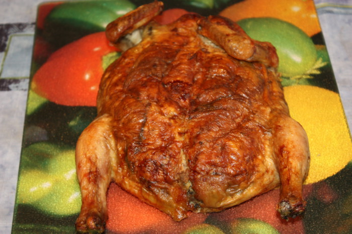 Курица без костей, фаршированная блинами в духовке