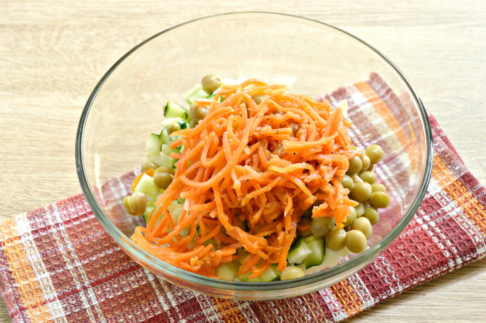 Оливье с корейской морковью и свежим огурцом - оригинальный и вкусный салат