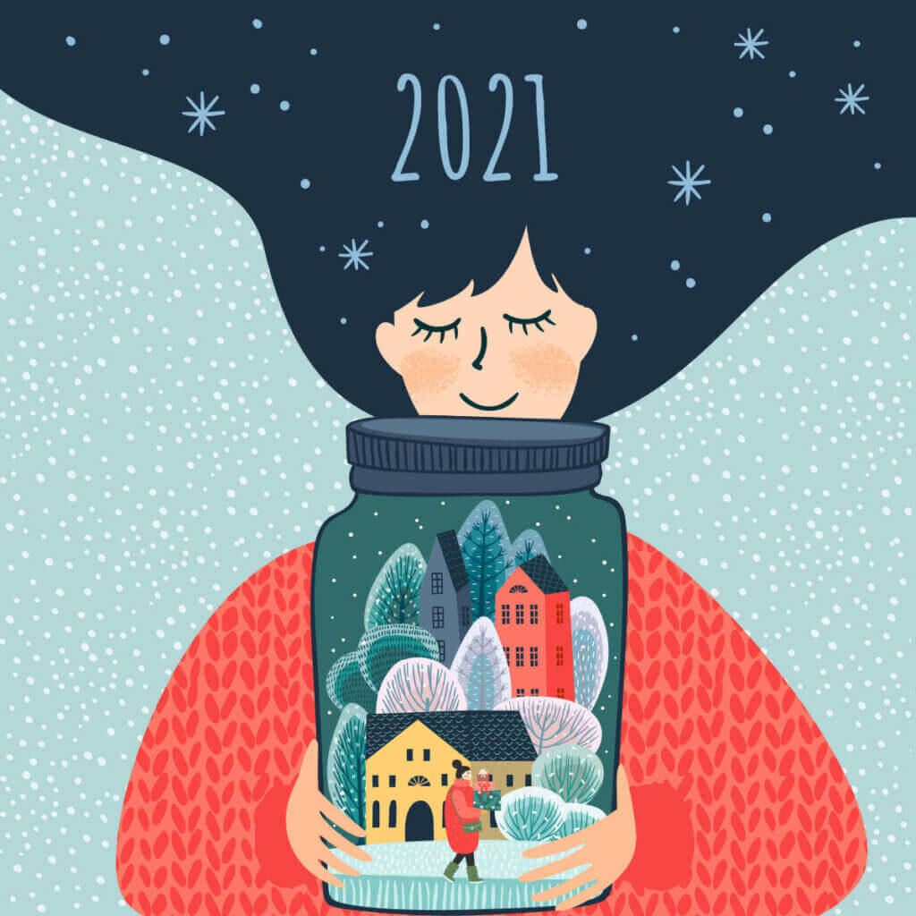 Стильная рисованная картинка с Новым годом 2021